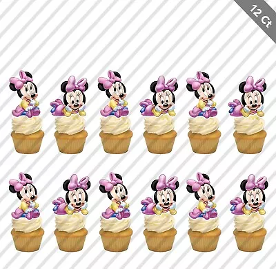 12 Minnie Mouse Baby Cupcake Topper Pick Favor Party Birthday Mickey Friends • $10.25