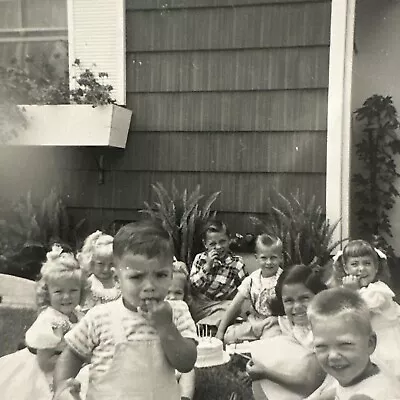 VINTAGE PHOTO 1954 Children’s Birthday Party Smiles Cute Kids ORIGINAL SNAPSHOT • $7.40