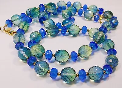 Vintage Signed JOAN RIVERS Long Green Blue Ombre Glass Bead Strung Necklace • $12.50