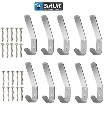 10 X LARGE DOUBLE HAT & COAT HOOKS Pack Aluminium Dress Robe Garment Peg Hangers • £6.98