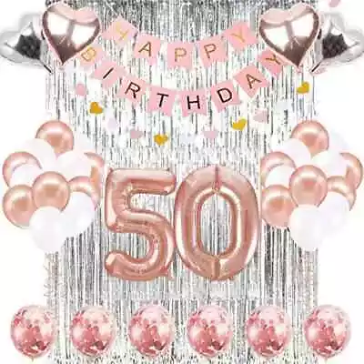 Rose Gold 50th Birthday Decorations 50th Party Decorations 50th Balloons • £13.99