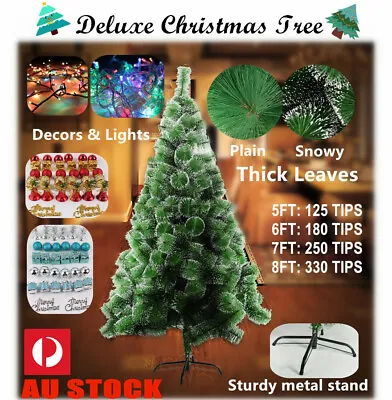 Deluxe Christmas Tree 5Ft 6Ft 7Ft 8Ft Snonwy Xmas Decoration Free Fairy Light • $82.99