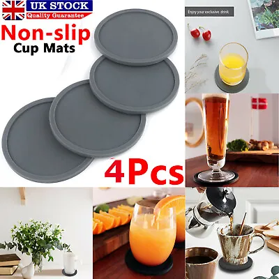 £3.82 • Buy 4pc Set Round White Silicone Coasters Non-slip Cup Mats Pad Drinks Table Glasses