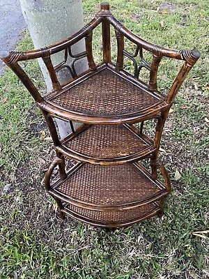 Vintage Bamboo Corner Etagere • $598