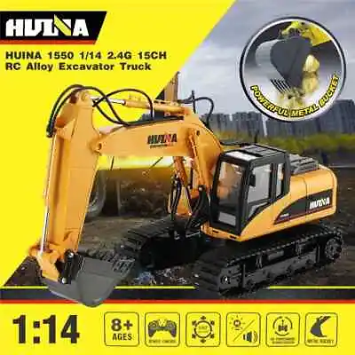 HUINA 1550 1/14 2.4G 15CH RC Alloy Excavator Construction Vehicle Toy Best Gift • $119.99