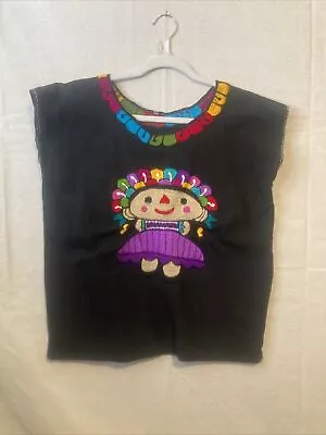 Mexican Embroidered Blouse Muñequita Size M Black • $13.75