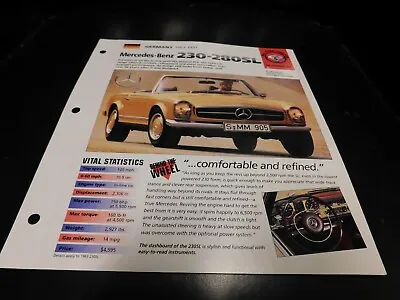 1963-1971 Mercedes Benz 230 280SL Spec Sheet Brochure Photo Poster 64 65 66 70 • $3.75