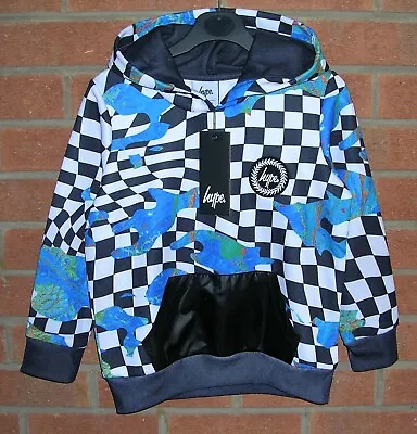 £19.99 • Buy HYPE BNWT Boys Black Blue Check Long Sleeve Hoodie Jumper Top Age 7-8 128cm NEW
