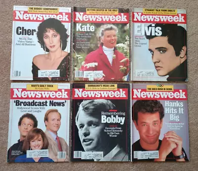 Lot Of 6 Newsweek Magazines 1987 CHER HANKS HEPBURN ELVIS RFK Broadcast News • $24.71