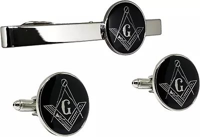 Masonic Freemason Square Compass Tie Clip Cufflinks Tiebar Accessory Set • $24.99