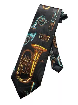 $19.99 • Buy Mens Brass Instruments Tuba Trombone French Horn Cornet Necktie - Black - Neck