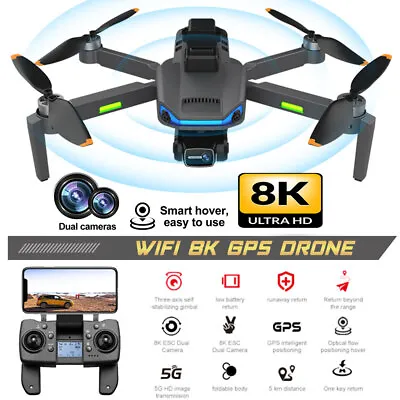 $174.89 • Buy 8K PRO Drone Dual Camera 5KM GPS 5G WiFi 3-Axis Gimbal RC Brushless Quadcopter