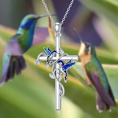 Elegant 925 Sterling Silver Cross Hummingbird Fashion Jewelry Pendant Necklace • $15.74