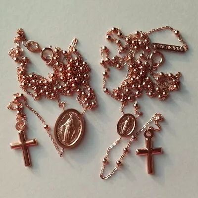 $534.17 • Buy 10ct 10K Rose Gold Rosary Beads Necklace With Medallion And Cross Made In Italy