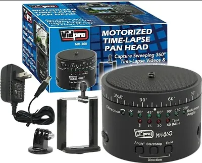 Vidpro MH-360 Motorized 360° Time-Lapse Pan Head With Smartphone & GoPro Adapter • $119.95
