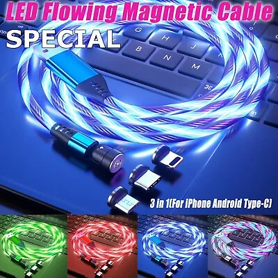 Magnetic LED Light Up USB Phone Light Up Charger Cord For IPhone Type C Micro US • $4.35