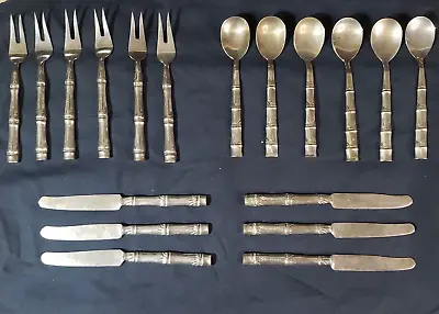 18pc App Flatware Nickel Bronze Bamboo Style Thailand Vintage Fork Knife Spoon • $75