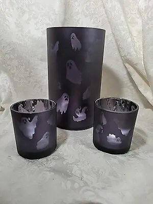 Yankee Candle Floating Ghosts Purple  Large Jar Holder & 2 Votive Holder's - NWT • $34.99