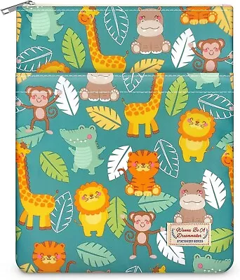 9''x11'' Book Sleeve W/Zipper Book Cover Book Protector Pouch-GREEN ZOO ANIMALS • $14.24