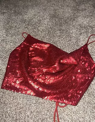 Zara Womens Red Sparly Top Tie Back Size XS • $5