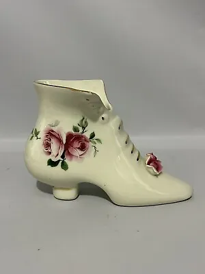 Victorian Ceramic High Heel Shoe Boot Gold Trim Pink Roses • $19.99