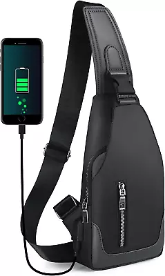 Bandolera Mochila Bolsa De Viaje Para Hombre De Hombro Con Puerto De Carga USB • $21.42