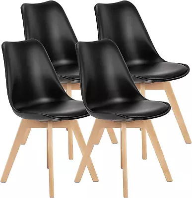 Dining Chairs Set Of 4 Mid-Century Modern Dining Chairs With Wood Legs And PU L • $118.88