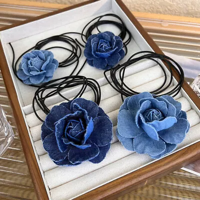 Trend Y2K Denim Necklace Choker Flower Rose Pendant Collarbone Chain • $22.60