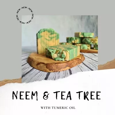 Neem & Tea Tree Oil Soap BARS 100% Natural With Turmeric For Dry Itchy Skin • £5.09