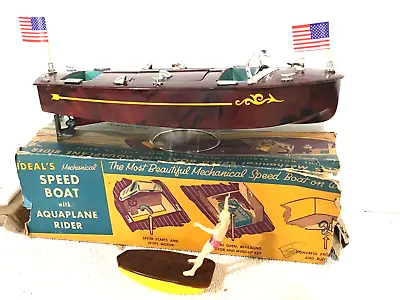 Vintage 1950s Ideal Speed  Boat With Skier  & Original Box ** WORKING • $185