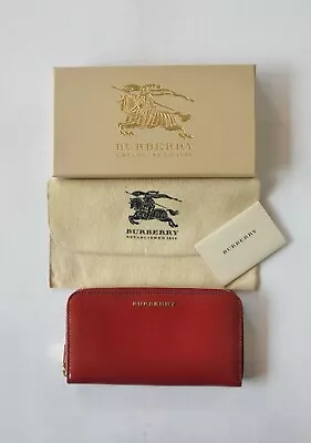 Authentic BNWOT BURBERRY Leather Ziparound Continental Womens Wallet IN Red • $445