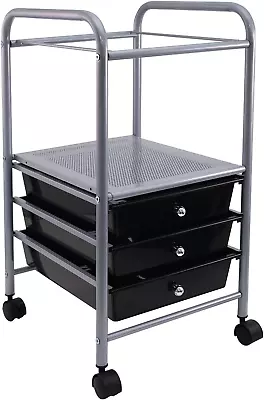 Vertiflex Rolling File Cabinet Cart Organizer With Three Drawers Black And Silv • $68.99