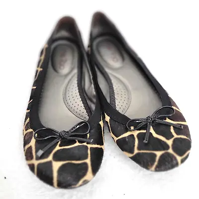Me Too Shoes Womens  7.5 Hoop Calf Hair Animal Print Ballet Flats Casual Comfort • $21