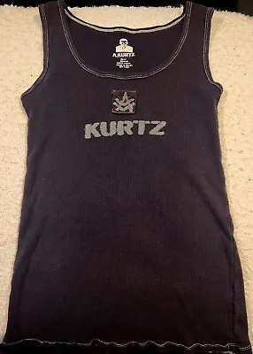 A. Kurtz Graphic Print WOMENS Black Tank Top Shirt Size M Cotton 51067 Military • $19.99