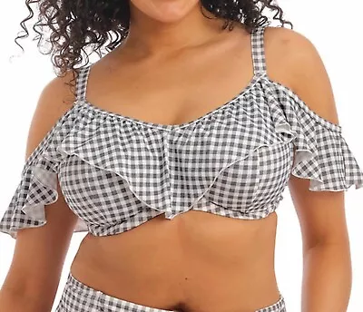 Elomi GREY MARL Checkmate Underwire Frill Bikini Swim Top US 40DD UK 40DD • $24.88