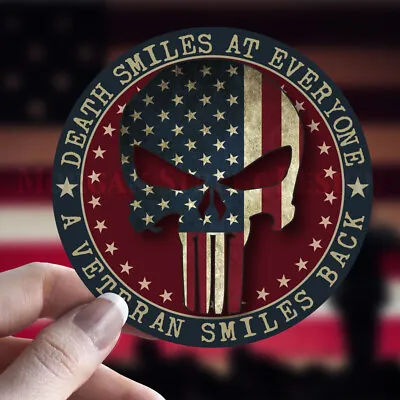 American Flag Punisher Veteran Round Vinyl Decal Sticker Military • $3.99