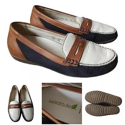 Waldlaufer Hesima Women's Loafer Shoes Tan Navy White Leather UK 4.5. RRP £75 • £13.99