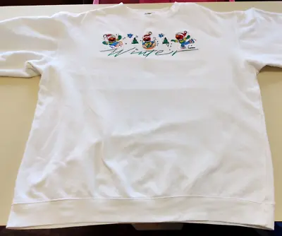 Vtg? Sesame Street ELMO Winter Sweatshirt-White~Sledding Skating~XL~Embroidered • $29.99