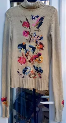 Beautiful 70% Wool 30% Cashmere Floral Intarsia Roll Neck Jumper Unbranded VTG  • £52