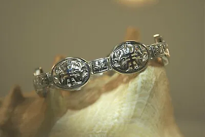Ming's 14k White Gold Plated 925 Silver Pierced Long Life Leaf Scroll Bracelet • $345