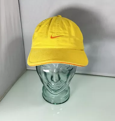 Vintage Nike Swoosh Y2K Yellow/Orange Baseball Cap Dad Hat Adjustable Strap Back • $22.45