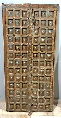 Antique Hard Teak Wood Big Size Door Panel Original Old Brass Fitted 32x68 Inch • $1199