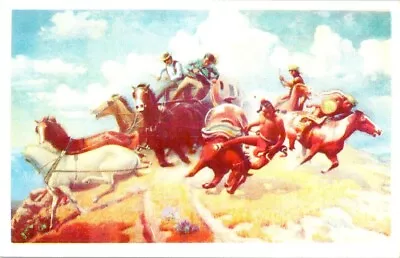 Vintage Postcard- STAGECOACH ATTACK BY ARTIST LONE WOLF  Unposted Lithograph • $19.99