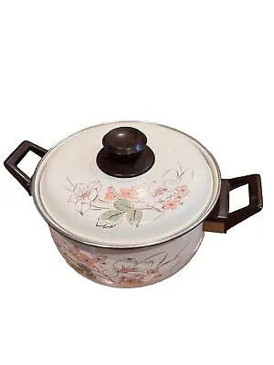 Vintage Enamelware Pot Etched Floral  • $14.99