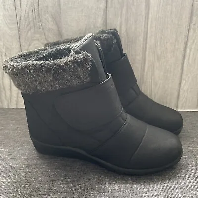 Women's Cotton Traders Black Fur Lined Fur Cuff Ankle Boots - Uk Size 8 Ex Cond • £10