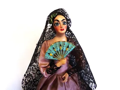 Vintage Spanish Flamenco Dancer Doll With Fan & Pink Dress 13 Inch Figure • $9.99