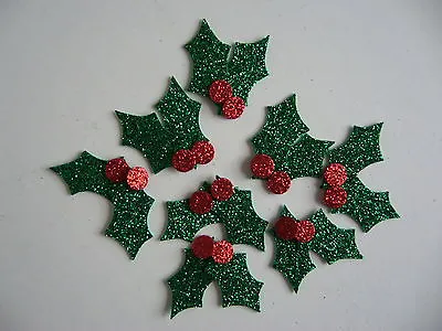  16 Glitter Felt Christmas Holly Leaves And 16 Berries Die Cut Shapes • £3.30