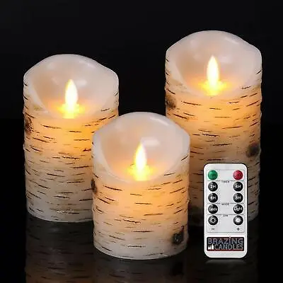 $35 • Buy 3 Pcs Flameless Birch LED Candles Moving Luminara Real Wax Battery Remote Timer