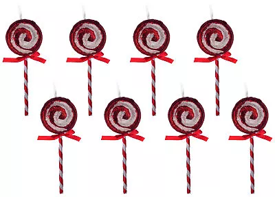 Red White Swirl Lollipop Christmas Tree Baubles Decorations (Set Of 8) • £8.99