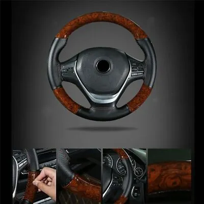 Universal 38cm Anti-slip Protection DIY Leather Wood Car Steering Wheel Cover 1* • $14.39